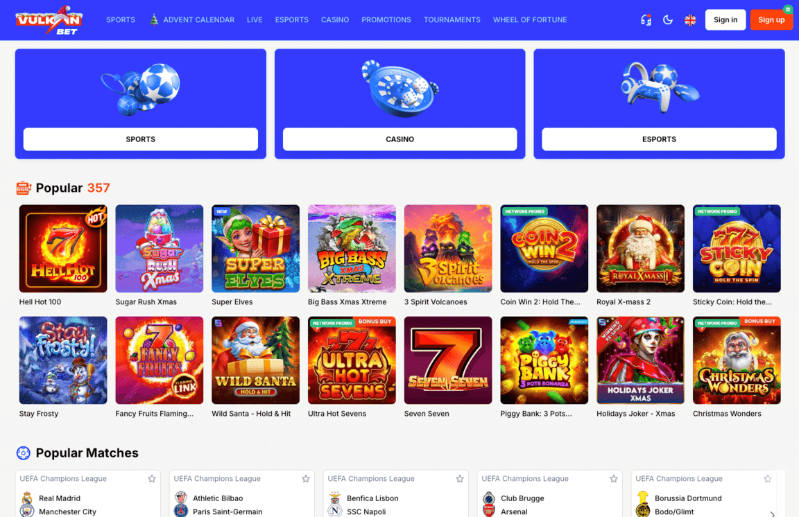 VulkanBet Casino izskats 1